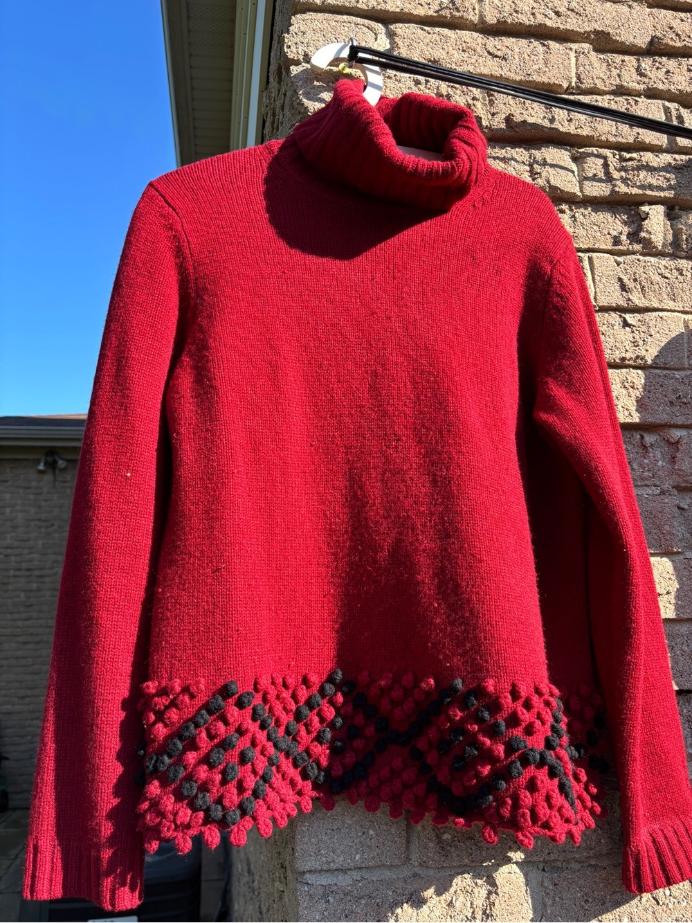 Red Turtleneck Women's Sweater with Textured Hem